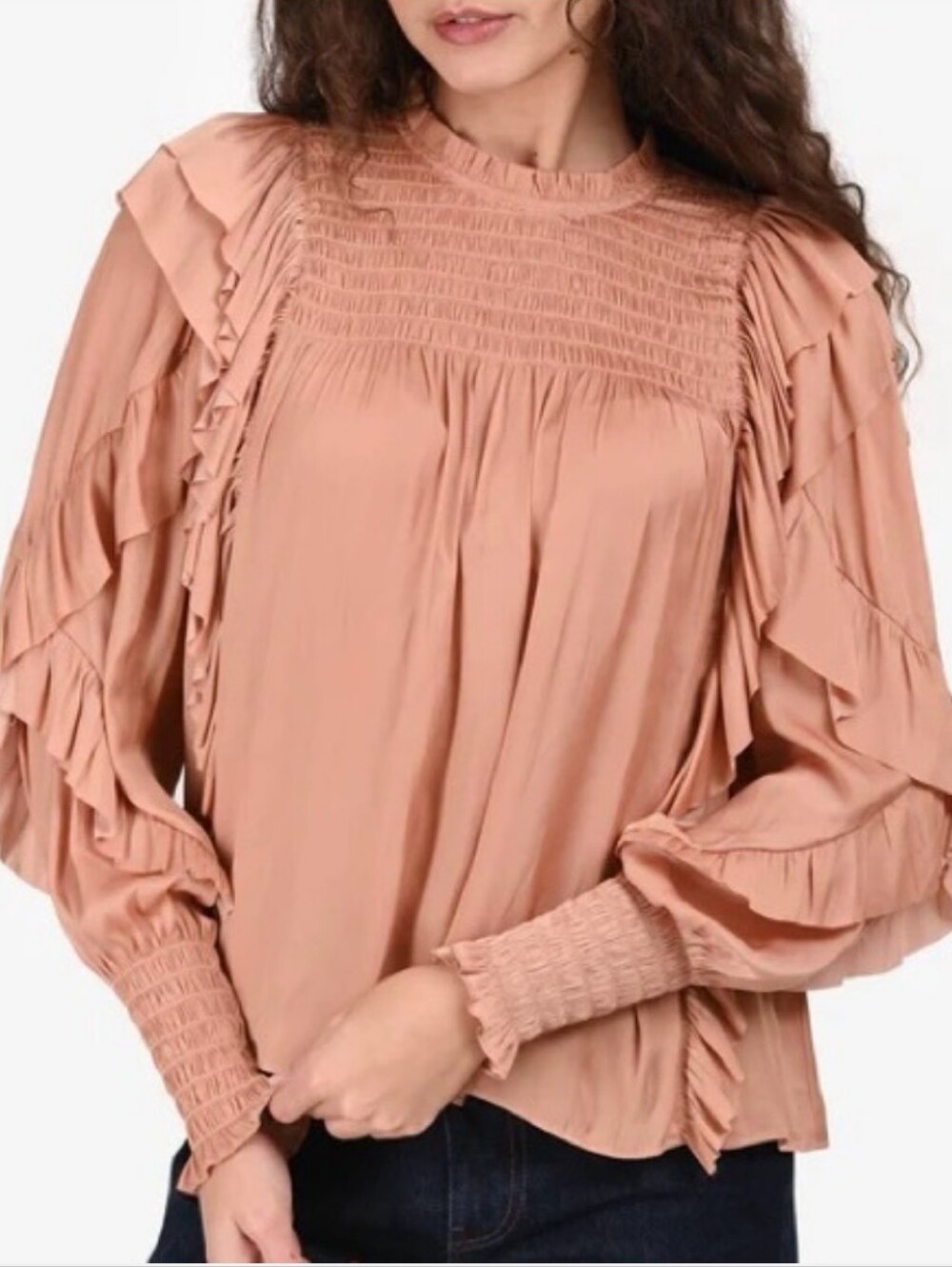 Ulla Johnson Peach Orange Smocked Ruffle Blouse Size 2